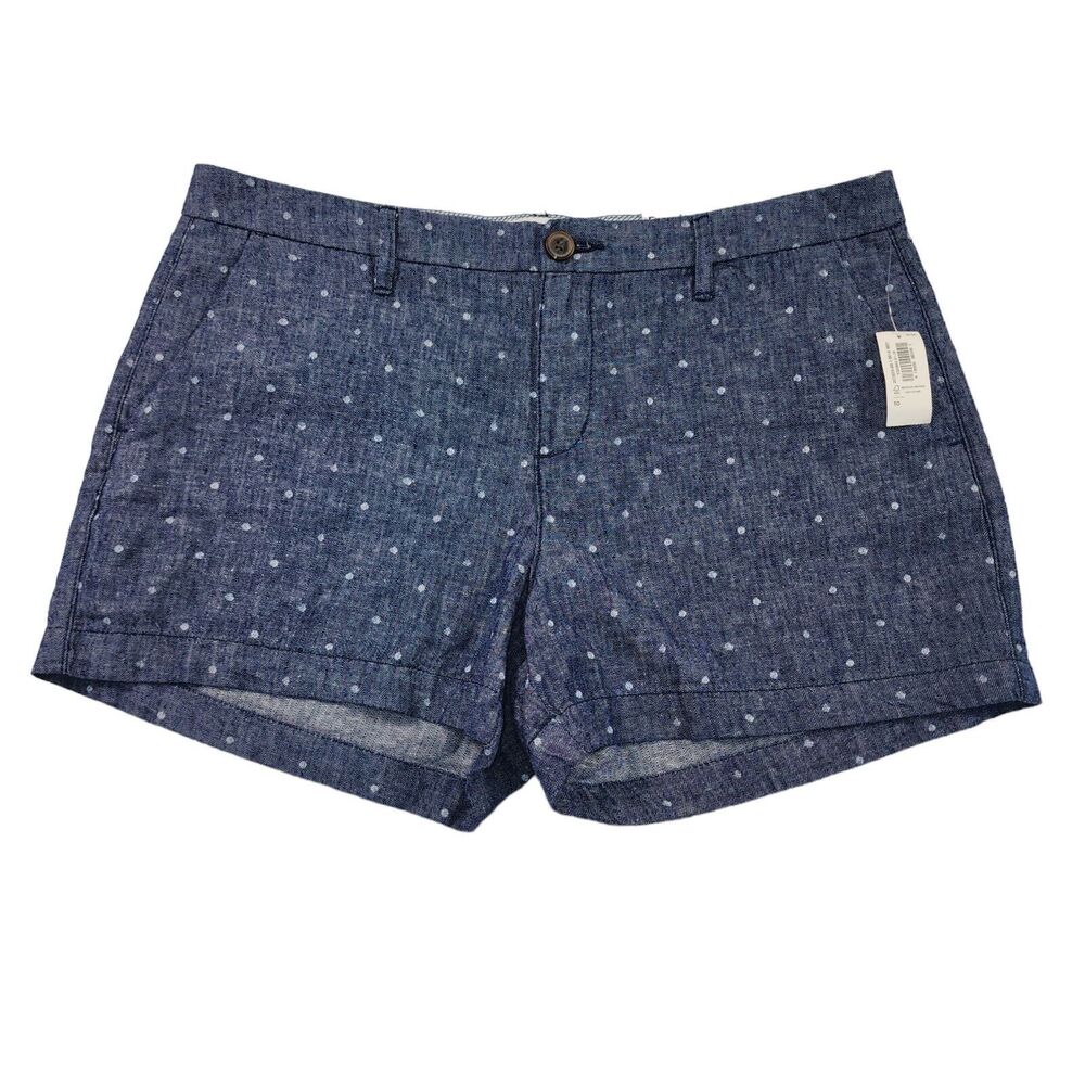 Old Navy Everyday Linen Blend Shorts Women's Sz 10 Chambray Blue Polka Dot NWT